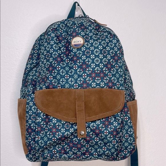 Roxy Blue and Brown Geometric Pattern Backpack EUC No Callouts